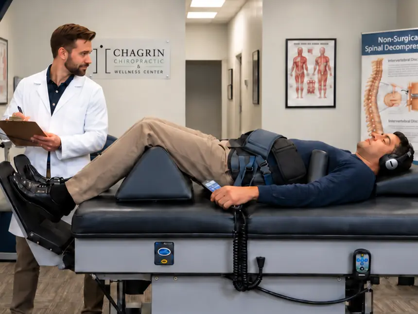 A treatment room at Chagrin Chiropractic and Wellness Center in Beachwood
